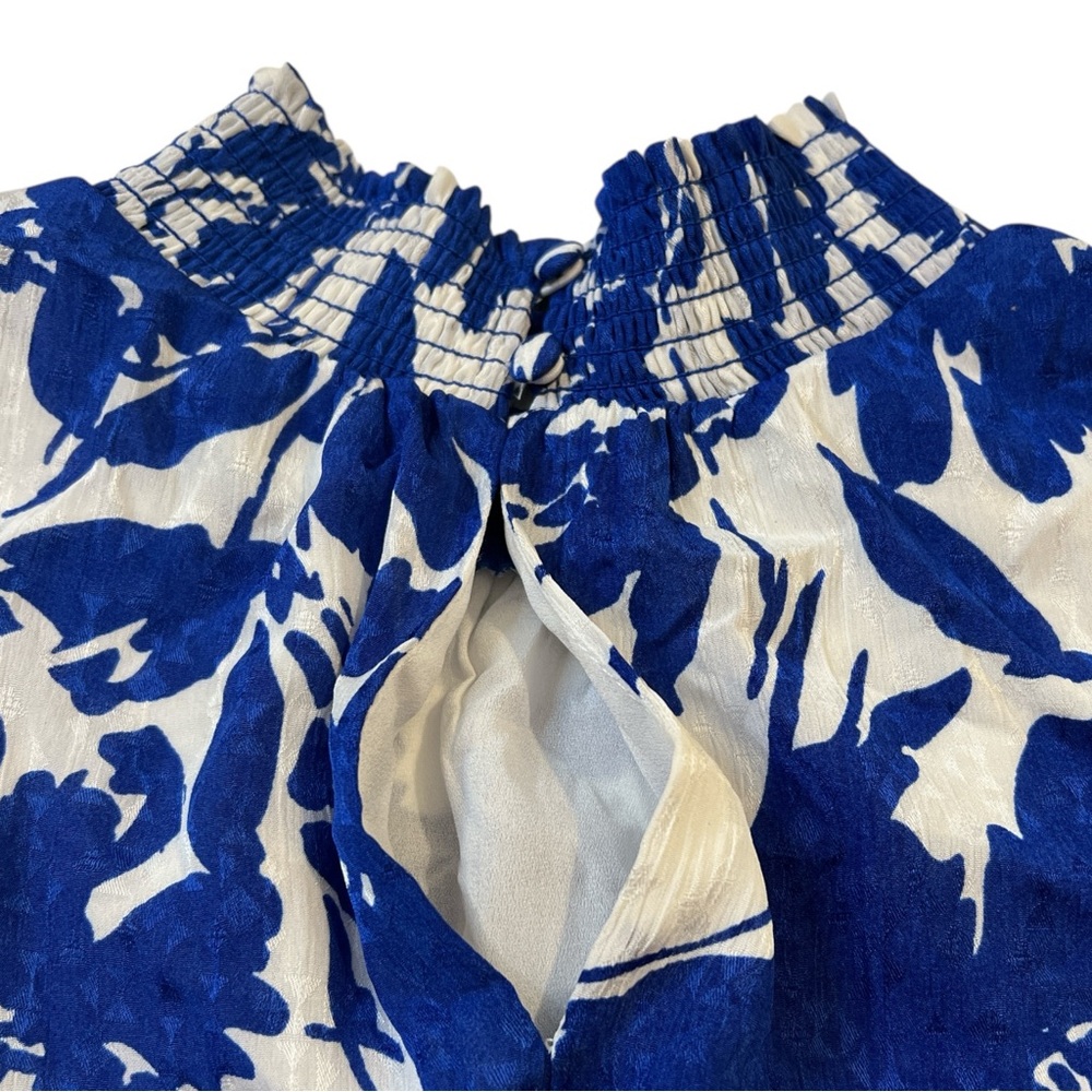 Msk Floral-Print Tiered Maxi Dress, Sleeveless, High Neck, Blue &‎ White, Sz Med - Picture 6 of 12